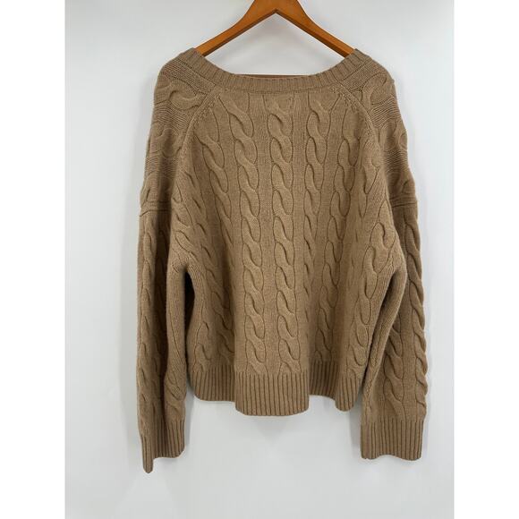 Polo Ralph Lauren Womens 2XL V-Neck Sweater Wool Cashmere Camel Cable Knit NWT - Picture 3 of 11